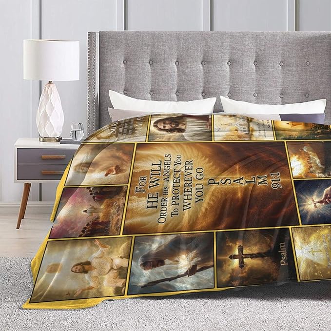 Christian Jesus Throw Blanket Christ Religious Flannel Blankets Bible Verse Fuzzy Plush Super Soft Cozy Warm Decor Gifts for Boys Girls Kids Adults Men Women 40" x 50"