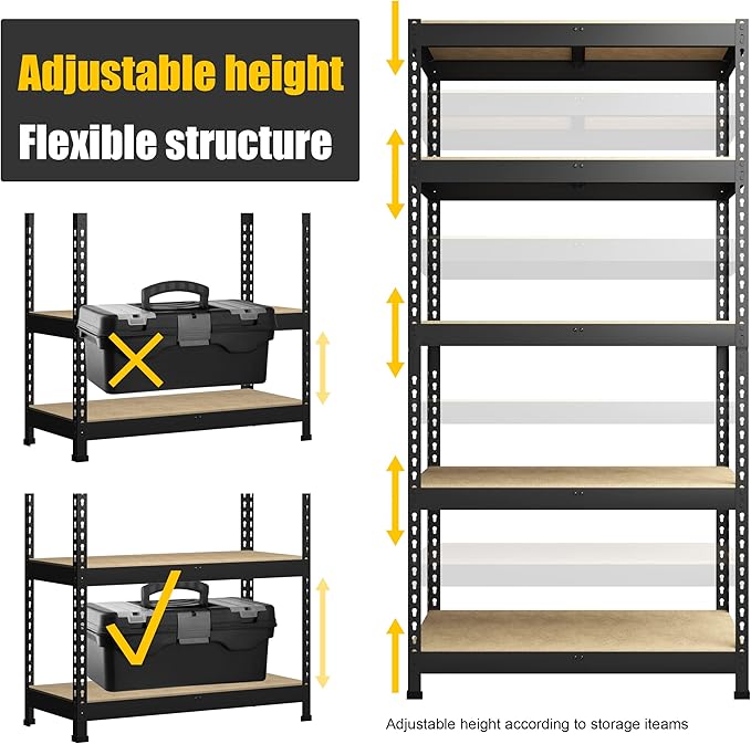 PrimeZone Storage Shelves 3 Packs 5 Tier Adjustable Garage Storage Shelving, Heavy Duty Metal Storage Utility Rack Shelf Unit for Warehouse Pantry Closet Kitchen, 35.5" x 15.75" x 71", Black