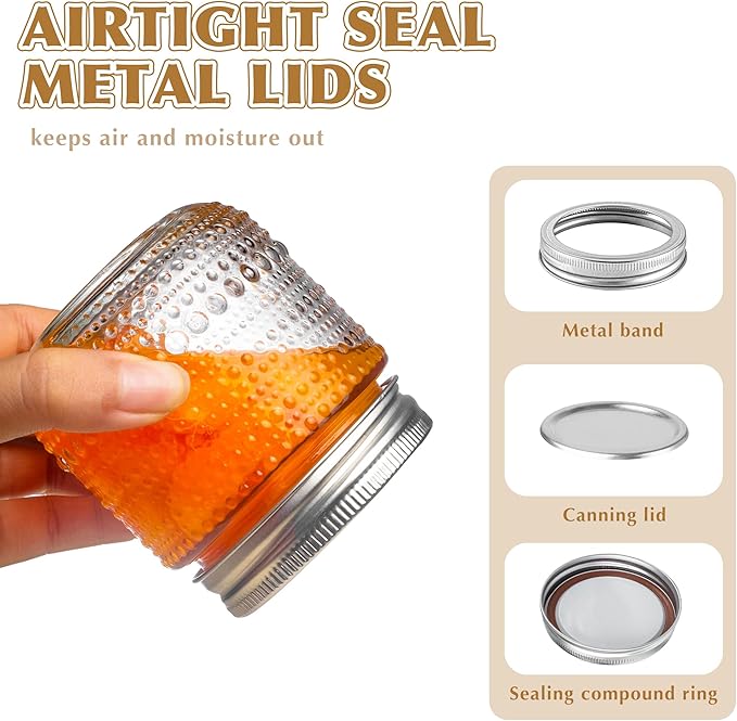 Mason Jars 8 Oz with Lids 12 Packs, Vintage Small Glass Canning Jars with Silver Metal Lids for Storing, Pickling, Honey, Jam, Home Decor, Candle and DIY Crafts