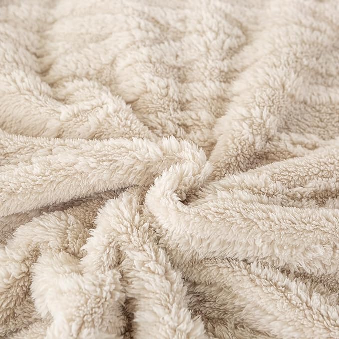 YUSOKI Sherpa Queen Size Blanket(Without Pillows)-3D Stylish Design Super Soft Blankets for Teen Girls Women Couch Bed Sofa Chair Men Boys Gift(Linen,90"x90")