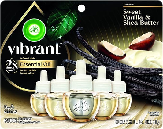 Air Wick Vibrant Plug In Scented Oil Refill,Sweet Vanilla & Shea Butter, 5 ct