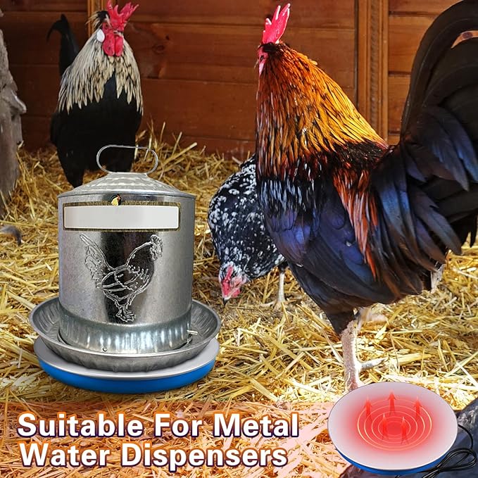 2 Pack Chicken Water Heater Poultry Water Heater Base 110v Heated Pad Deicer Heated Base Poultry Founts Chicken Coop Accessories with 59 Inch Cord for Winter Farm (7.7 Inch)