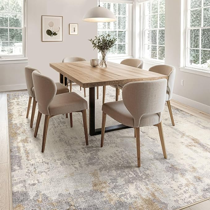 Area Rug Living Room Rugs - Washable Neutral Modern Abstract Soft Thin Large Rug Indoor Floor No Slip Rug Carpet for Bedroom Under Dining Table Home Office Decor-Light Brown/Gray-7'x 9'