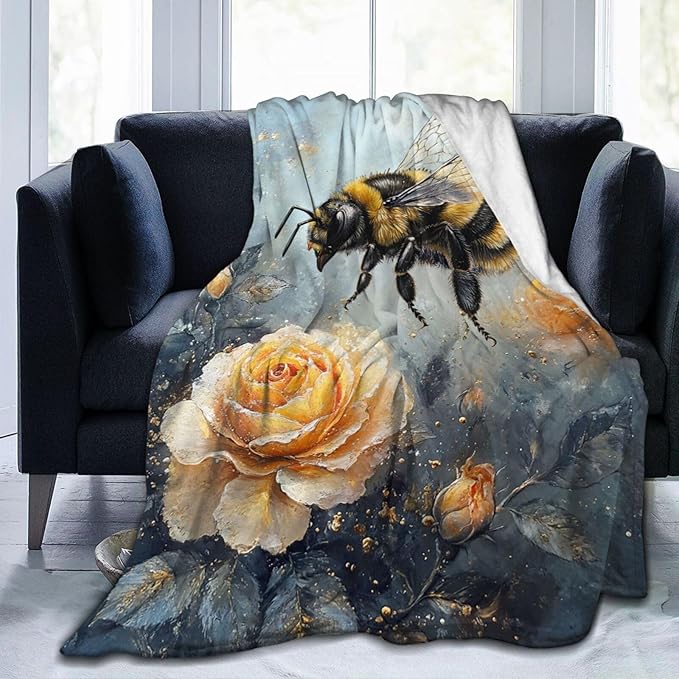 Bee Blanket Gifts for Girls Boys Flower Throw Cozy Plush Fleece Flannel Lightweight Fuzzy Party Blankets for Women Men 60"X50"