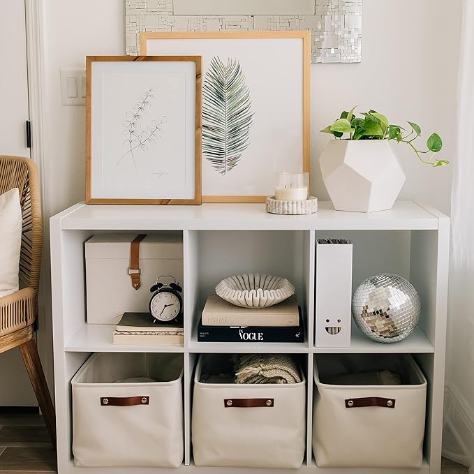 OrganiHaus Extra Large Fabric Storage Baskets for Shelves 3 Pack, 16x13in Closet Storage Bins for Shelves, Canvas Baskets for Organizing, Linen Closet Organizers, Cloth Basket, Off-White