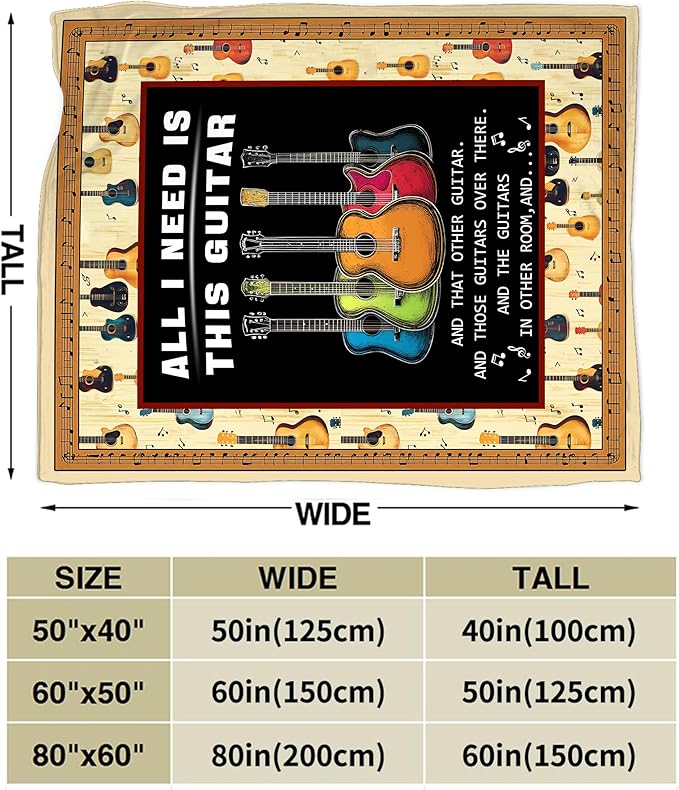 Guitar Blanket, Music Guitar Throw Blanket Gifts Blankets Stuff Fleece Flannel Plush for Girls Women Men Boys Lovers Adults Soft Bedding Gift for Sofa Bed Office Home Decor 40"X50"