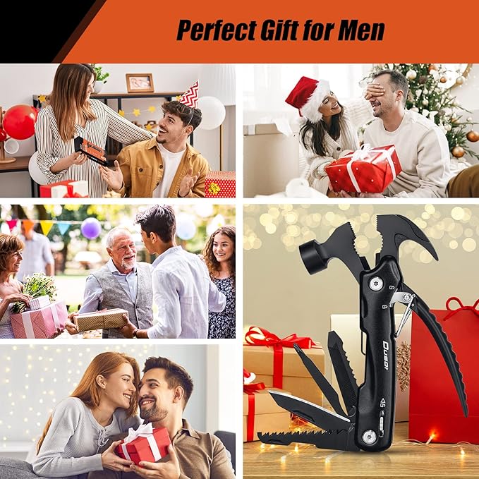 Dusor Gifts for Men 12 in 1 Hammer Multitool, Stocking Stuffers for Men, White Elephant Gifts for Adults, Gift for Dad Who Have Everything, Mens Gift for Christmas, Cool Gadgets for Boyfriend Husband
