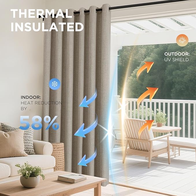 Joydeco Linen Blackout Room Divider Curtains, Extra Wide Sliding Door Drapes Living Room Curtains, 1 Panel 100W x 96L Inch Patio Door Drapes for Room Privacy