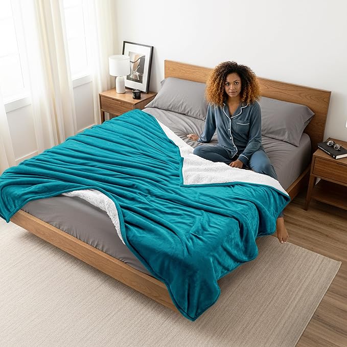 Utopia Bedding Sherpa Blanket California King Size (Turquoise, 102x96 Inches) - Soft Lightweight Plush Fleece Reversible Blanket for Bed, Sofa, Couch, Camping and Travel