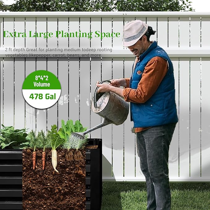 8x4x2 ft Outdoor Raised Garden Bed, Large Metal Planter Raised Beds, Planters for Outdoor Plants for Vegetables, Flowers, Herbs, Fruits, and Succulents.(4 Pcs)