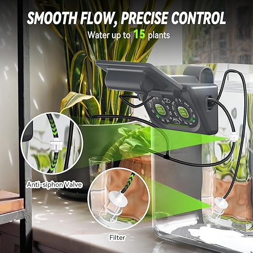 RAINPOINT Programmable Drip Irrigation System for Indoor Houseplant Up to 15 Plants, Compact Dual-Powered Vacation Automatic Plant Waterer Self Watering Device While Away Low Water Auto Shut-Off