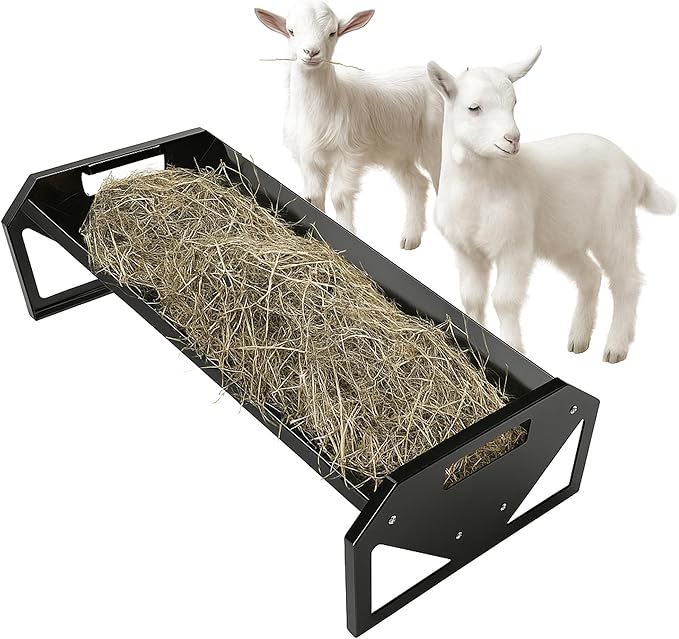 Livestock Feeding Trough 22 Gallon Capacity 45" Hay Feeder Heavy Duty Livestock Trough Feeder Trough for Horse Sheep Cattle Hog V-Shaped Farm Sheds Pen Water Feeder Powder Coated Black Steel