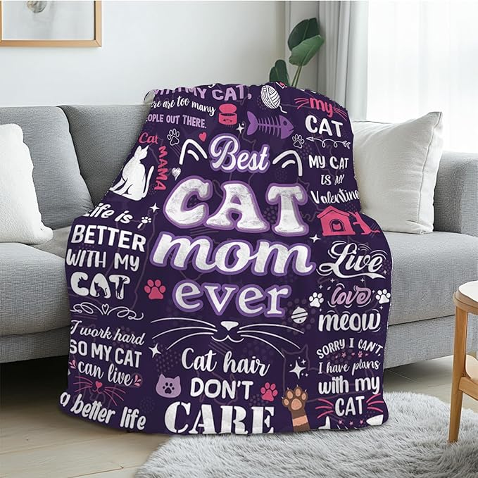 Cat Mom Blanket for Women, Cats Mom Gifts, Blanket for Cats Lovers, Flannel Warm Throw Blanket for Young Adults, for Cat Lovers Gifts for Christmas Thanksgiving 50x60in