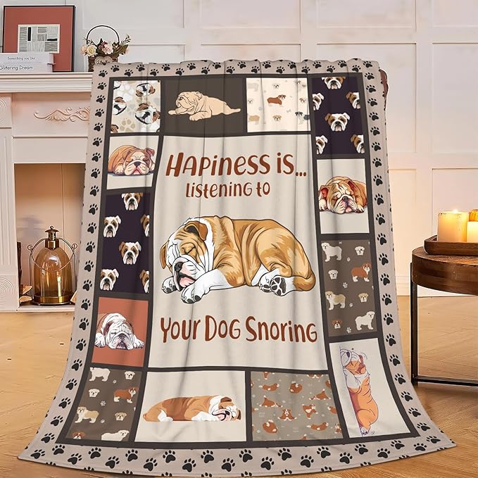 English Bulldog Blanket Bulldog Throw Blanket Soft Warm Cozy Fuzzy Plush Dog Throw Blanket Gifts for Girls Women Dogs Lightweight Fleece Flannel Gift Blankets for Kids Adults 60"X80"