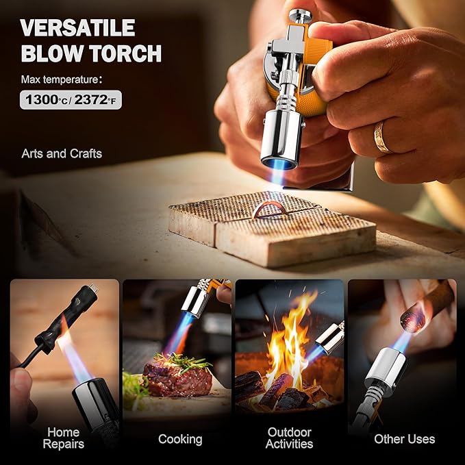 RAVS Butane Torch Lighter, Creme Brulee Torch with Adjustable Flame, Kitchen Torch for Baking, BBQ, DIY, Christmas Gifts Stocking Stuffers Gifts for Women, Orange, Butane Gas Not Included