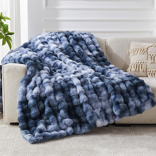 Faux Fur Throw Blanket for Couch, 1000 GSM Cozy Fuzzy Fluffy Soft Plush Thick Bubble Sherpa Blanket for Sofa Bedroom Living Room, Mothers Day Birthday Gifts for Women Home Decor