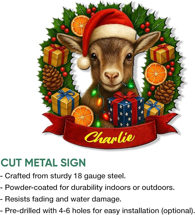 Custom Goat Metal Sign – Personalized Name Wall Decor for Porch, Yard Barn, Farmhouse, or Living Room – Unique Gift for Mom, Daughter, Farmer, or Goat Lover on Birthday or Housewarming