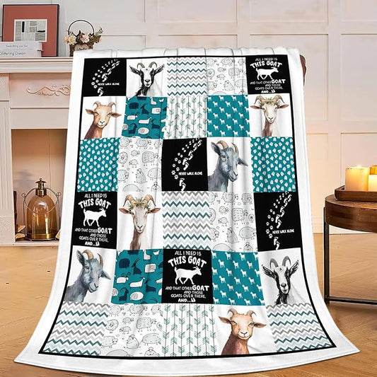 Goat Blanket Soft Warm Cute Goat Flannel Plush Throw Blanket Cozy Lightweight Sheep Fleece Bedding Stuff Animal Decor Blanket Gifts for Lover Girls Boys Kids Adults Women Bed Travel 50"x60"
