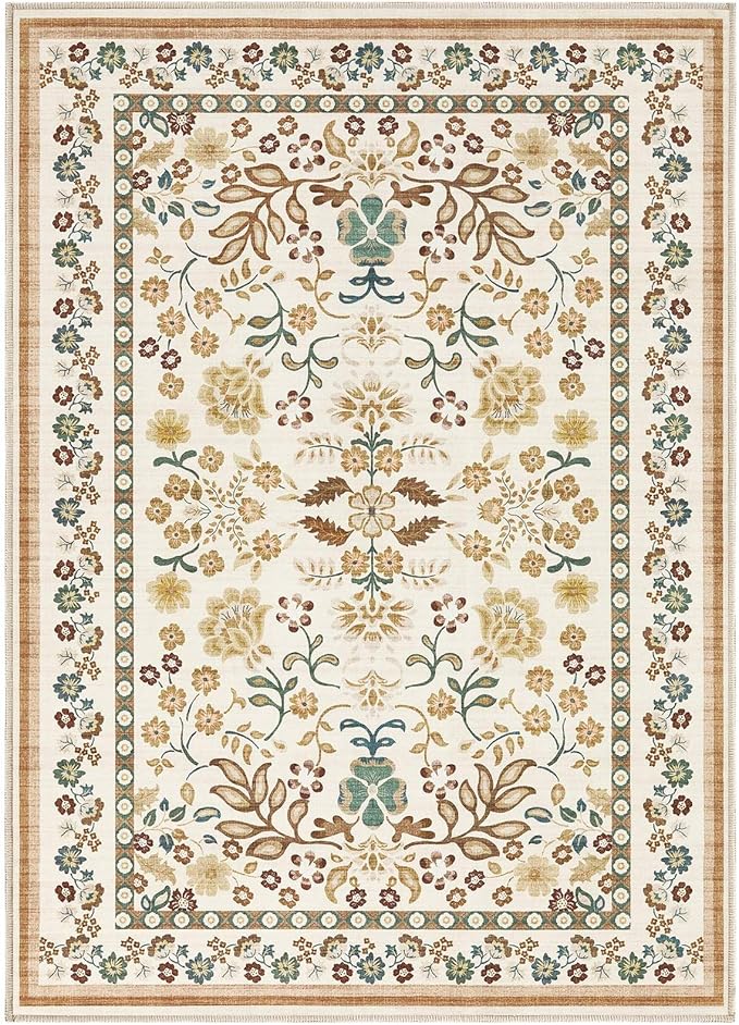 Door Mat Entrance Rug: 2x3 Washable Area Rug Boho Floral Small Rug - Non-Slip Low Pile Throw Indoor Carpet for Entryway Kitchen Front Door Bathroom Entry Kids Room - Brown