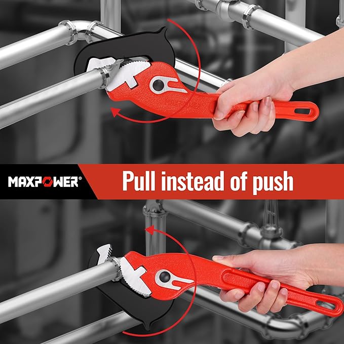MAXPOWER 14-inch Pipe Wrench, Self-Adjusting Pipe Wrench, Rapid Grip Multi-function Quick Self Adjustable Plumbing Pipe Capacity 0.7"-2"