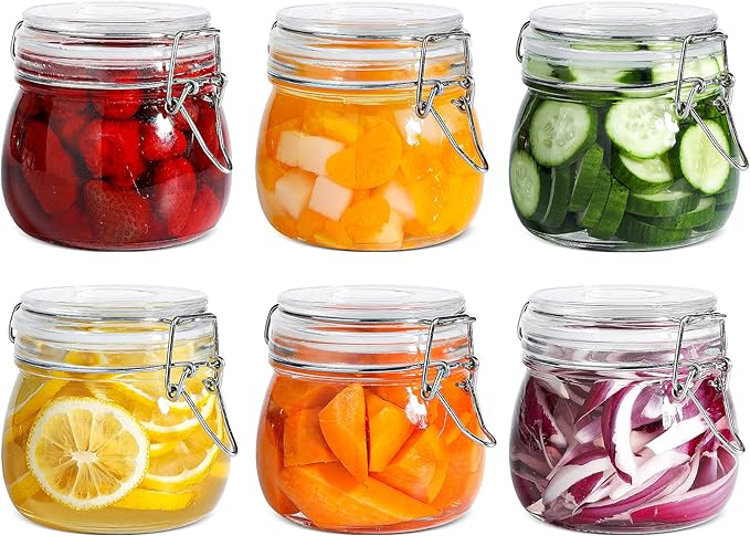 ComSaf Airtight Glass Jars with Lids 17oz Small Food Storage Container Set of 6 - Airtight Canister with Clear Preserving Seal Wire Clip Fastening for Kitchen Canning Pickling Mason jars