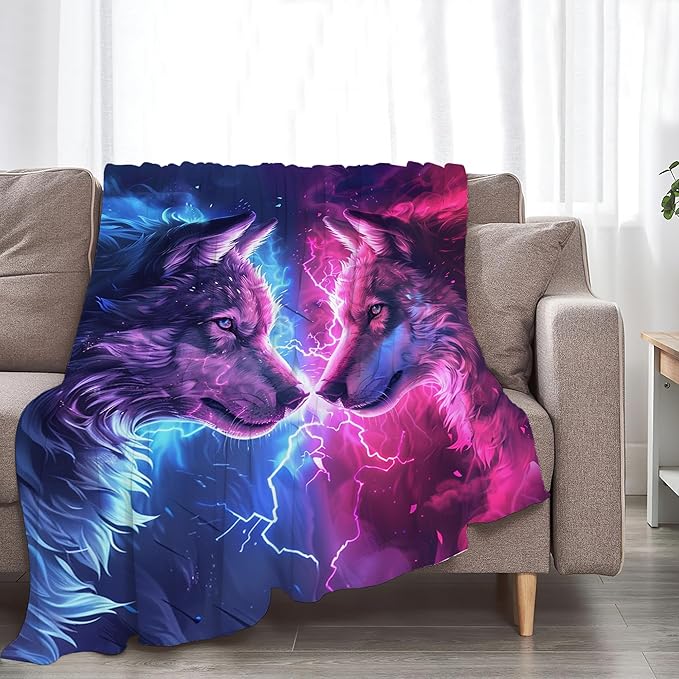Fantasy Wolf Throw - Soft, Warm & Cozy Fleece Blanket for Girls, Women, Kids & Adults - 60"x50"