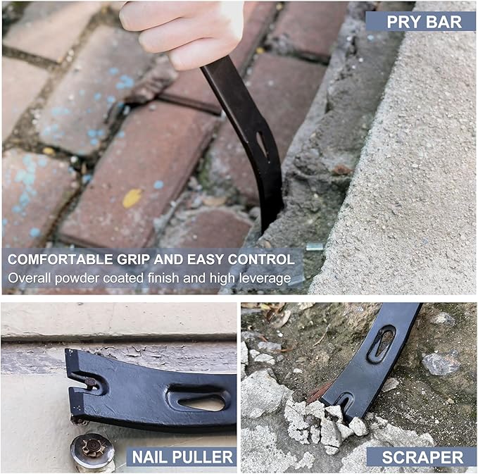 4-Piece Flat Pry Bar Set - 15",12",7",5.25" Heavy Duty Nail Puller, Utility Claw Bar, Wonder Bar, Crowbar, Mini Pry Bar, High Carbon Steel Forged Nail,baseboard and trim removal tool kit