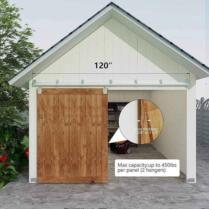 JUBEST 10FT Box Rail Exterior Barn Door Hardware Kit, Heavy-Duty Silver Sliding Barn Door Track System, Wall Mount Door Hardware Kits (Door Not Included)