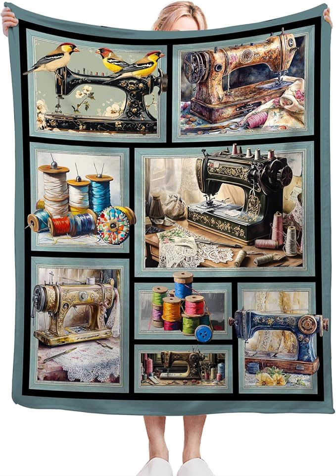 Sewing Blanket Gifts for Women Girls Adults Mom Grandma Seamstress Ultra Soft Cozy Sewing Machine Throw Blankets Fleece Fuzzy Plush Decor for Couch Sofa 80"x60"