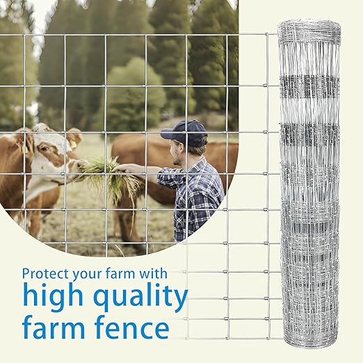 Farm Fence 4ft. x 100ft Galvanized Field Wire Fencing,Heavy Zinc Coating Cattle Fence,Deer Fence,Goat Fence,Hog Wire Fence for Yard Garden & Animals Protection