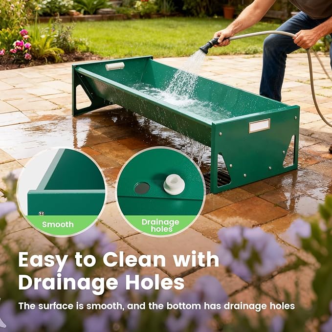 Goat Feeder Livestock Feeding Trough Horse Trough Livestock Grain & Hay Feeder Heavy Duty Galvanized Steel Sheep Feeding Supplies for Goat Cattle Horse Pig Deer