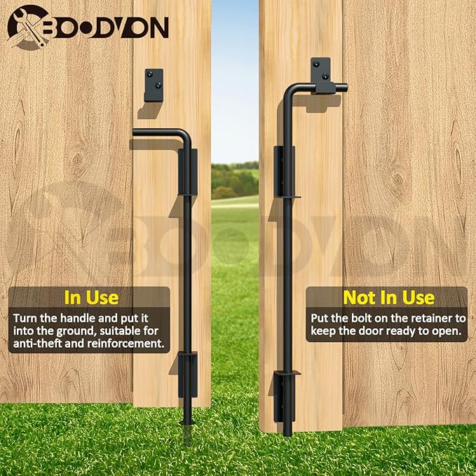 36" Cane Bolt Gate Drop Rod Heavy Duty Gate Hardware, Gate Ground Latch for Wood Metal Vinyl Gates Doors Stopper for Gate Ground, Wrought Iron Gate Latches, Black Finish-2 Pack