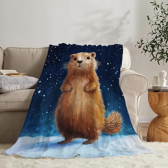 Groundhog Throw Blanket Cozy Plush Groundhog Gifts Blankets Flannel Fleece Lightweight Fuzzy Animal Blanket for Girls Women 80"X60"