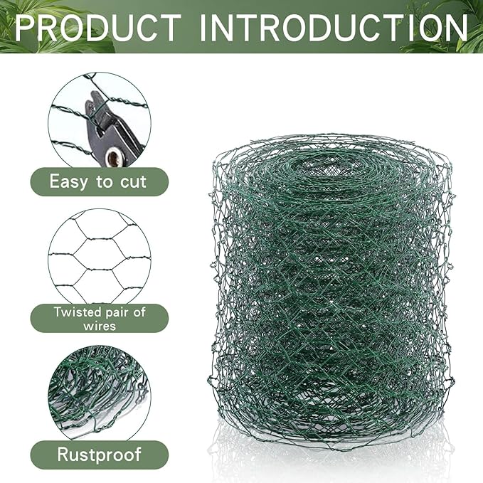 Chicken Wire for Floral Arrangements, 4 x 118 Inch Green Chicken Wire Mesh, Netting Hexagonal Iron Chicken Wires Fence, Galvanized Floral Wire for Crafts Wreaths Garden Poultry