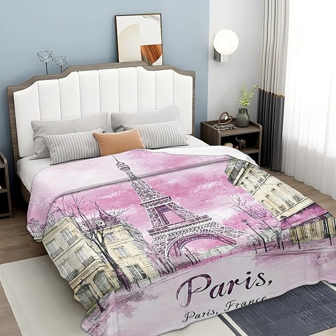 Tijuboni Paris Eiffel Tower Throw Blanket Pink Paris Gifts for Girls Women Boys Men Adults Kids Soft Flannel Fleece Blanket for Couch Sofa Bed Home Decor 40"x50"