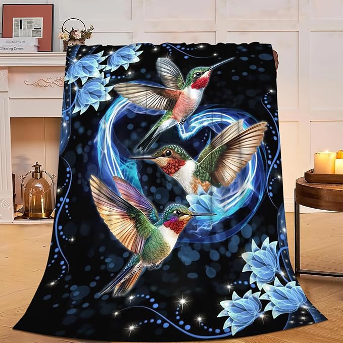 Hummingbird Blanket Super Cozy Soft Hummingbird Throw Blanket Warm Plush Fluffy Hummingbird Stuff Gifts for Women Girls Fleece Flannel Gift Blankets for Kids Adults 80"X60"