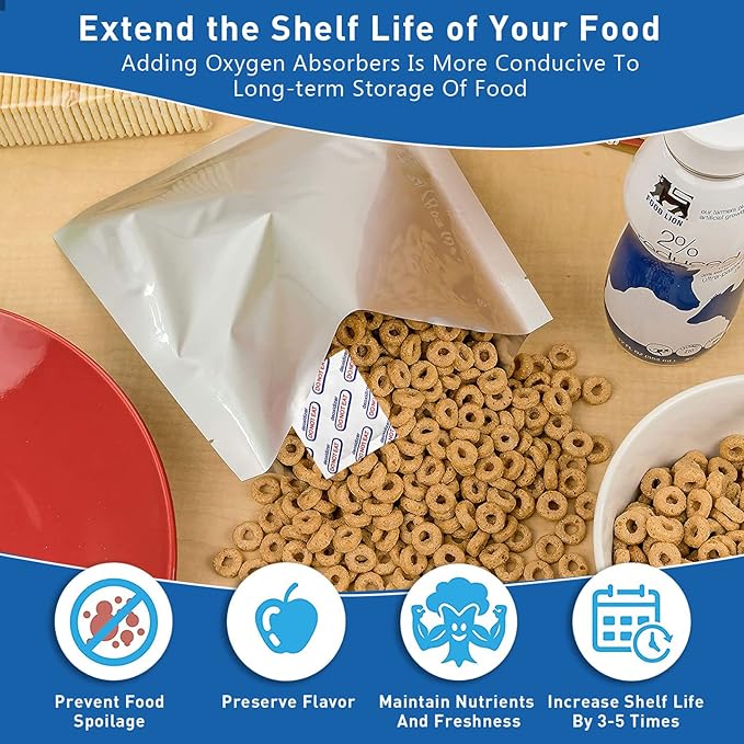 50 Pack 1 Gallon Mylar Bags for Food Storage with Oxygen Absorbers for Rice, Grains, Coffee Beans and Emergency Long Term Food Storage
