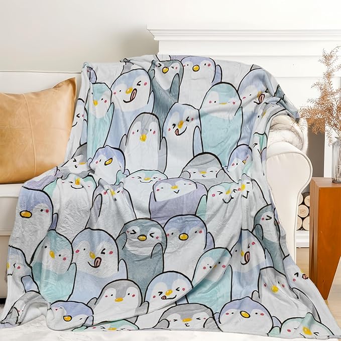 Cute Penguin Blanket for Women Girls Kids Adults 40" x 50", Flannel Throw for Sofa Couch Bed Living Room, Gifts for Animal Lovers