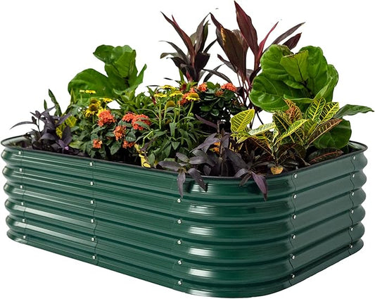 Vego garden Aluzinc Raised Garden Bed Kits, 17" Tall 6 in 1 Modular Metal Raised Planter Bed for Vegetables Flowers Patio Ground Planter Box-British Green
