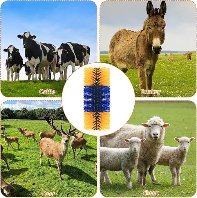 Livestock Scratching Brush Goat Scratcher Brush Full Massage Grooming Tool with 4 Screws for Cow,Cattle,Cow,Sheep, Horses,Pigs