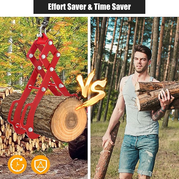Garvee 28 in Log Lifting Tongs, Log Grabber, Skidding Log Lifting Tongs Timber, Heavy Dut Solid Steel Swivel Dragging Steel Tongs Log Lifting Lumber Skidding Tongs Logging Grabber(4 Claw)