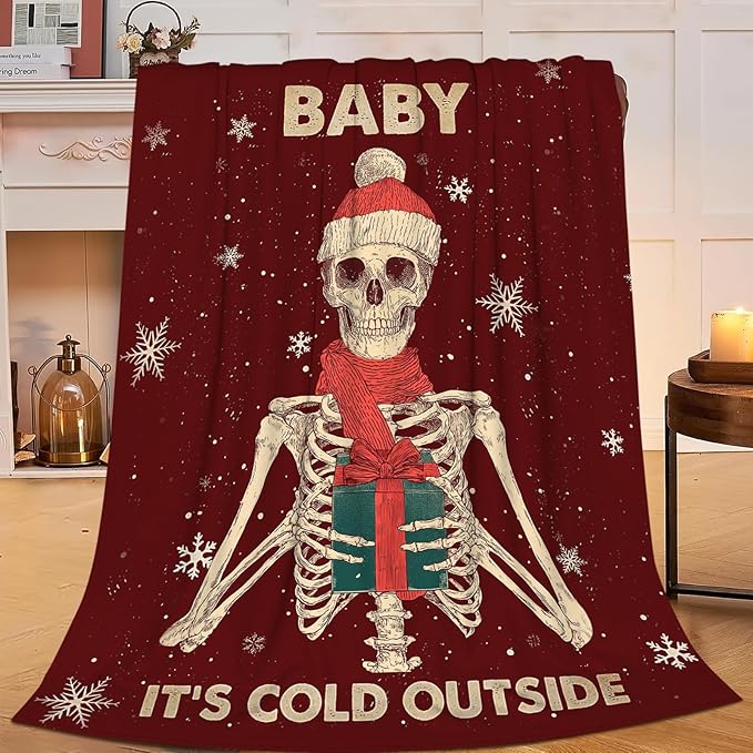 Dynova Christmas Skeleton Blanket Cozy Plush Halloween Skull Throw Blankets Fuzzy Flannel Fleece Decor Gifts for Girls Boys Women Men 60"X50"