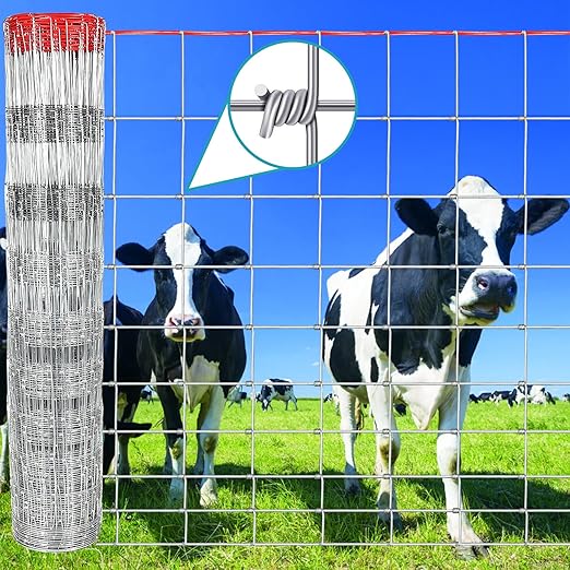 Farm Fence 4ft x 164ft Heavy Zinc Coating Cattle Fence,Galvanized Field Wire Fencing Deer Fence,Goat Fence,Hog Wire Fencing for Yard Livestock & Animals Protection