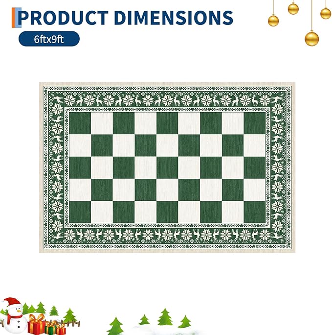 GarveeHome Green 6x9 Area Rugs for Living Room, Washable Rug for Christmas Decor, Indoor Non Slip Carpet, Checkered Soft Low Pile Christmas Rug for Bedroom, Dining Room