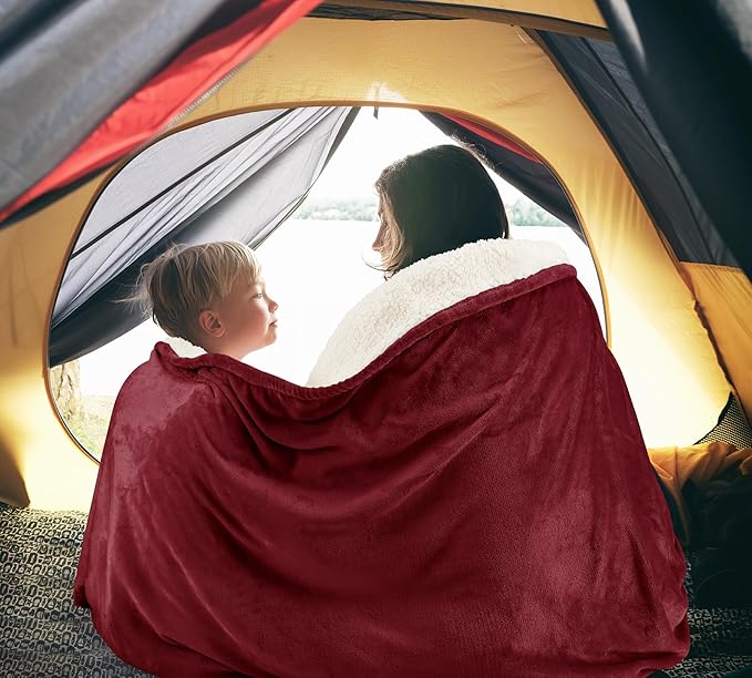 Utopia Bedding Sherpa Blanket Queen Size (Red, 90x90 Inches) - Soft Lightweight Plush Fleece Reversible Blanket for Bed, Sofa, Couch, Camping and Travel