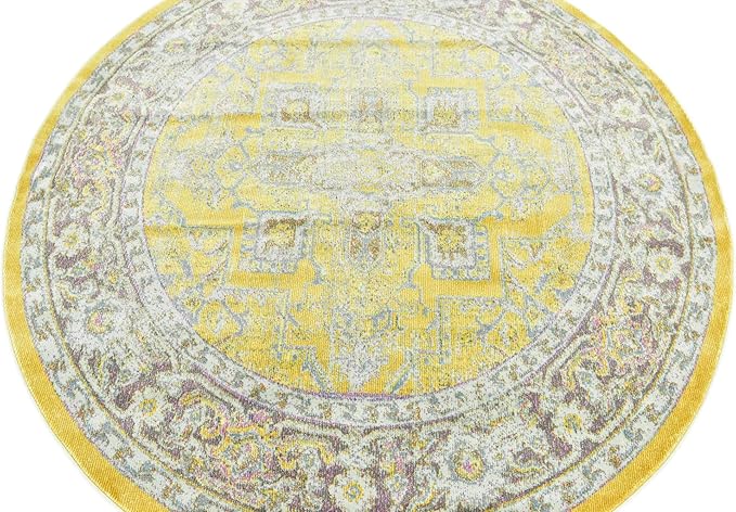 Unique Loom Baracoa Collection Area Rug - Prado (5' 5" Round, Yellow/ Ivory)