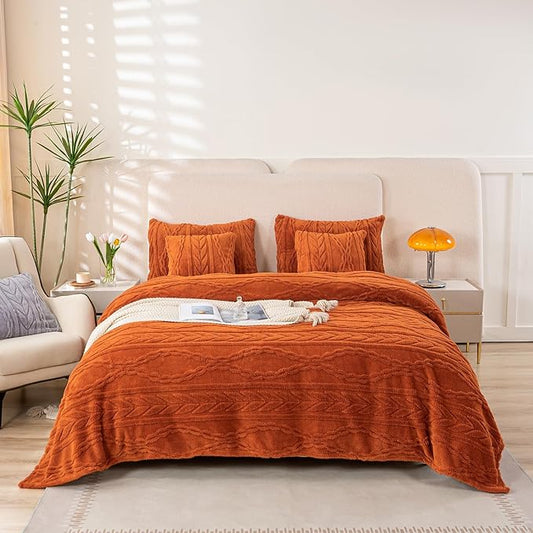 YUSOKI Sherpa Queen Size Blanket(Without Pillows)-3D Stylish Design Super Soft Blanket for Teen Girls Women Couch Bed Sofa Chair Gift(Burnt Orange,90"x90")