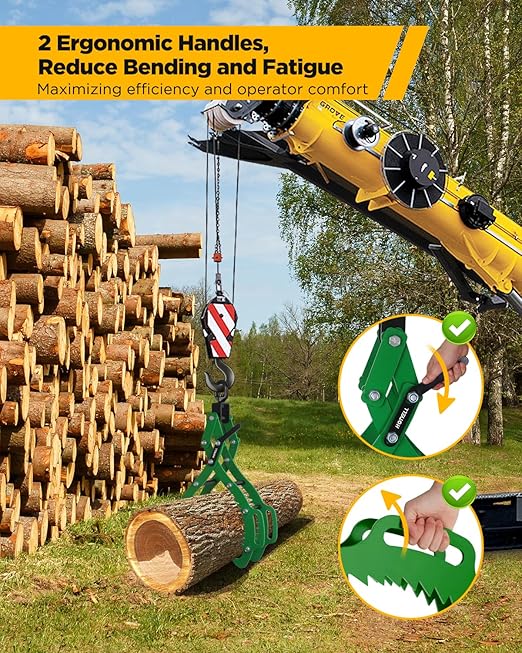 36 in Log Lifting Tongs, Log Grapple Hook with Handle, Upgraded Timber Claw Hooks as Log Handling Tools for Dragging and Lifting Logs as Tractor, ATVs, Trucks Accessories (4 Claws - 36‘’)