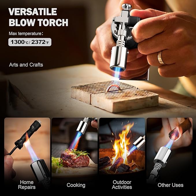 RAVS Butane Torch Lighter, Christmas Stocking Stuffers Gifts for Men He Dad, Kitchen Torch with Adjustable Flame, Creme Brulee Torch for Baking, BBQ, DIY, Black, Butane Gas Not Included