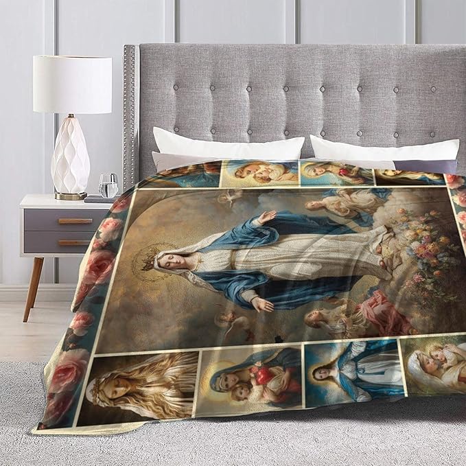Virgin Mary Throw Blanket Catholic Religious Mexican Mother Mary Flannel Blankets Mother of God Player Fuzzy Plush Super Soft Cozy Warm Decor Gifts for Boys Girls Kids Adults Men Women 50" x 60"